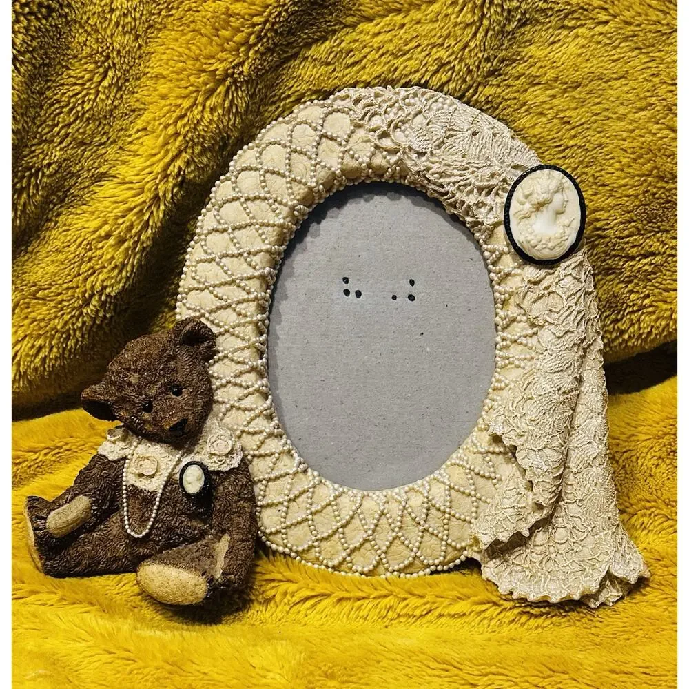 Fancy Frames Cameo Lace Ribbon Teddy Bear Lace Picture Frame Set Of 2 Victorian